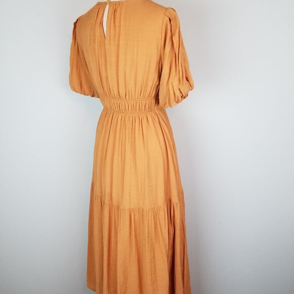 Moon River Copper A Line Fitted Waist Midi Dress Balloon Sleeves Size XS - Picture 6 of 8